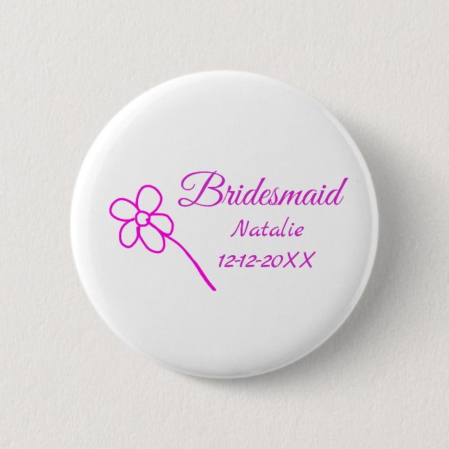Simple minimal pink bridesmaid add name year text  button (Front)