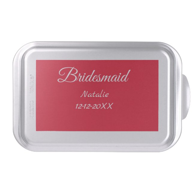 Simple minimal pink bridesmaid add name year text  cake pan (Front)