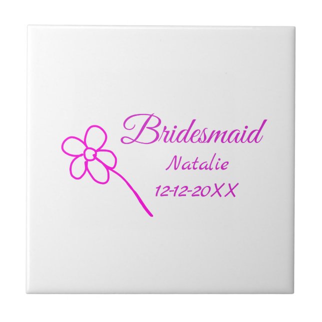 Simple minimal pink bridesmaid add name year text  ceramic tile (Front)