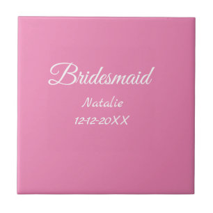 Simple minimal pink bridesmaid add name year text ceramic tile