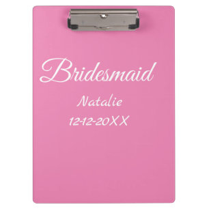 Simple minimal pink bridesmaid add name year text  clipboard