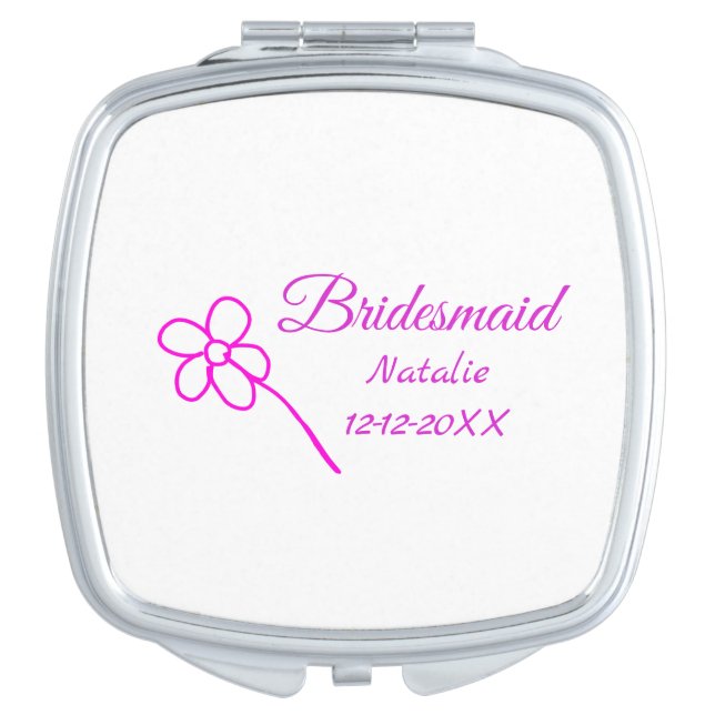 Simple minimal pink bridesmaid add name year text  compact mirror (Front)
