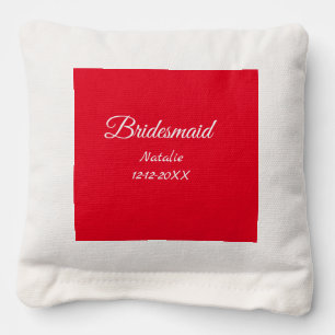 Simple minimal pink bridesmaid add name year text cornhole bags