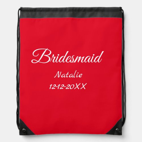 Simple minimal pink bridesmaid add name year text  drawstring bag