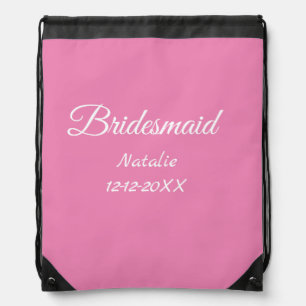 Simple minimal pink bridesmaid add name year text drawstring bag