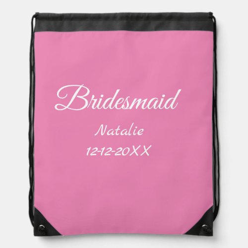 Simple minimal pink bridesmaid add name year text  drawstring bag
