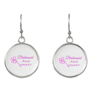 Simple minimal pink bridesmaid add name year text  earrings