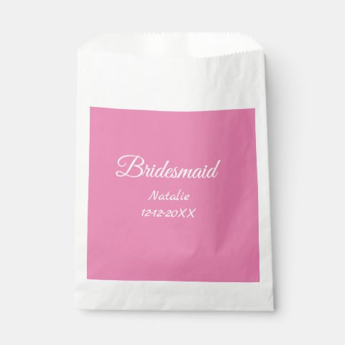 Simple minimal pink bridesmaid add name year text  favor bag
