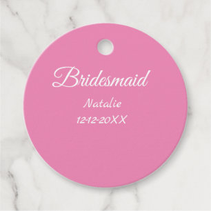 Simple minimal pink bridesmaid add name year text favor tags