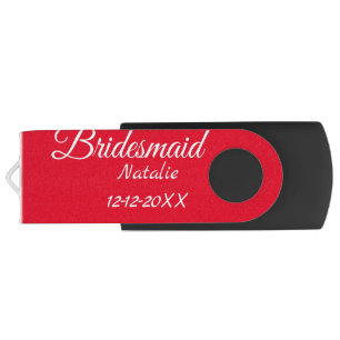 Simple minimal pink bridesmaid add name year text flash drive