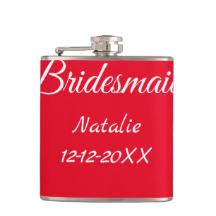 Simple minimal pink bridesmaid add name year text flask