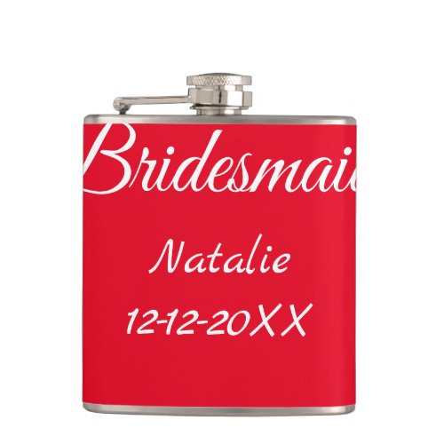 Simple minimal pink bridesmaid add name year text  flask