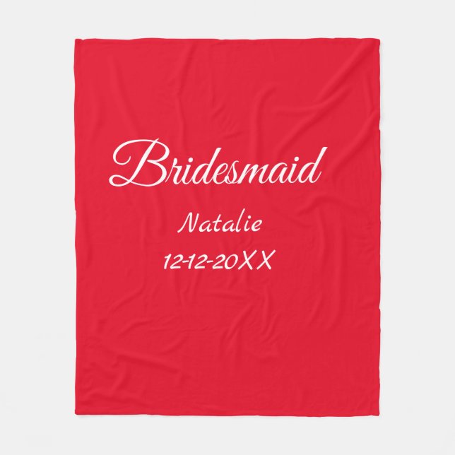 Simple minimal pink bridesmaid add name year text  fleece blanket (Front)