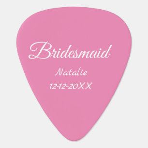 Simple minimal pink bridesmaid add name year text guitar pick