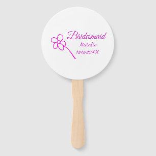 Simple minimal pink bridesmaid add name year text  hand fan