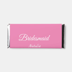 Simple minimal pink bridesmaid add name year text hershey bar favors