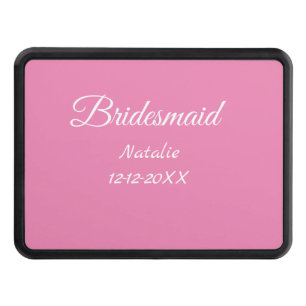Simple minimal pink bridesmaid add name year text hitch cover
