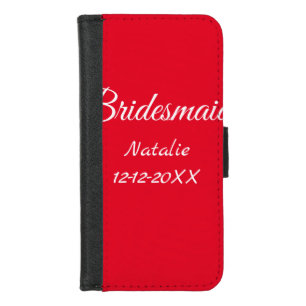 Simple minimal pink bridesmaid add name year text iPhone 8/7 wallet case