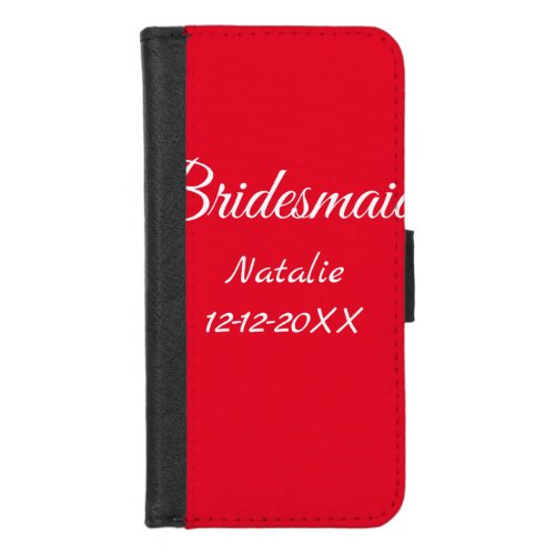 Simple minimal pink bridesmaid add name year text  iPhone 87 wallet case