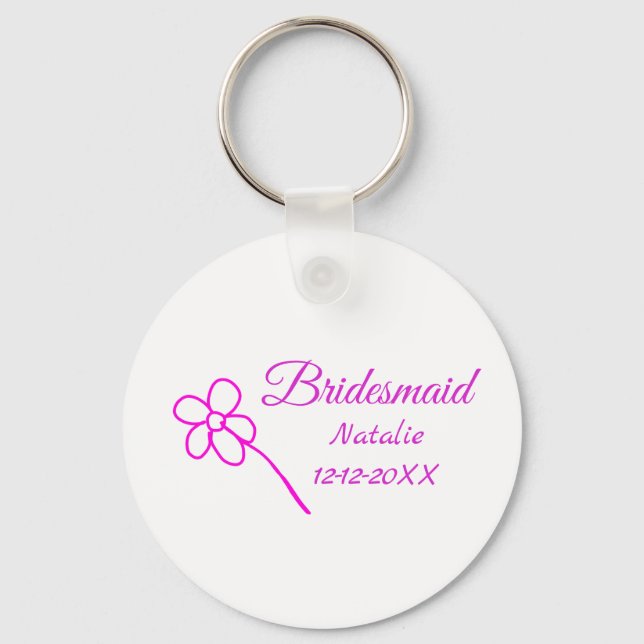 Simple minimal pink bridesmaid add name year text  keychain (Front)