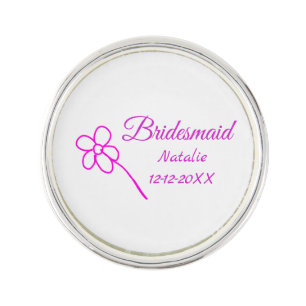 Simple minimal pink bridesmaid add name year text  lapel pin