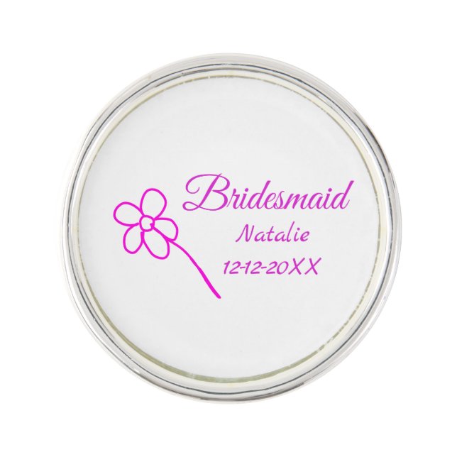 Simple minimal pink bridesmaid add name year text  lapel pin (Front)