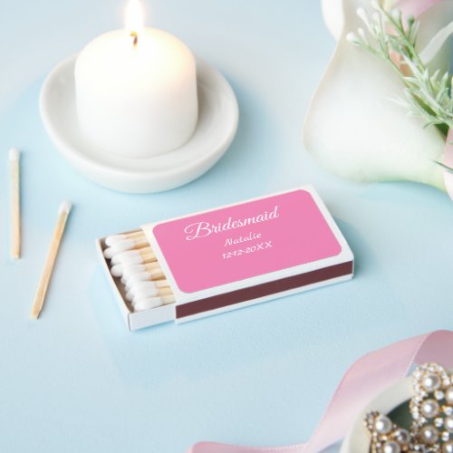 Simple minimal pink bridesmaid add name year text  matchboxes
