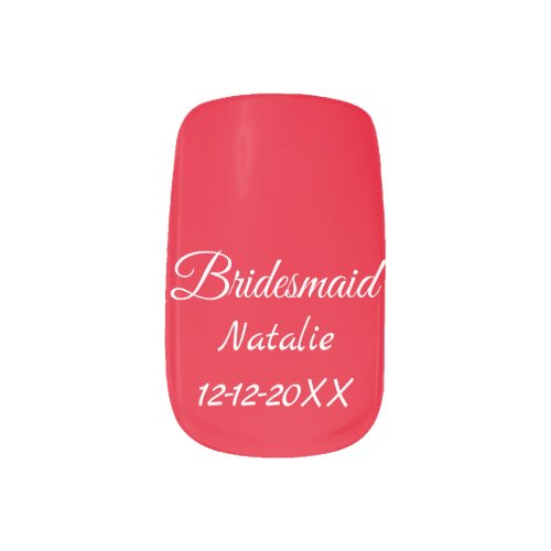 Simple minimal pink bridesmaid add name year text  minx nail art