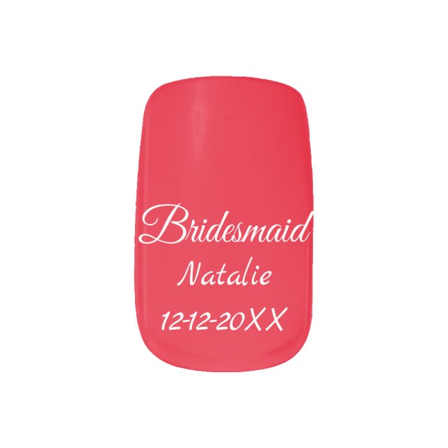 Simple minimal pink bridesmaid add name year text  minx nail art (Left Thumb)