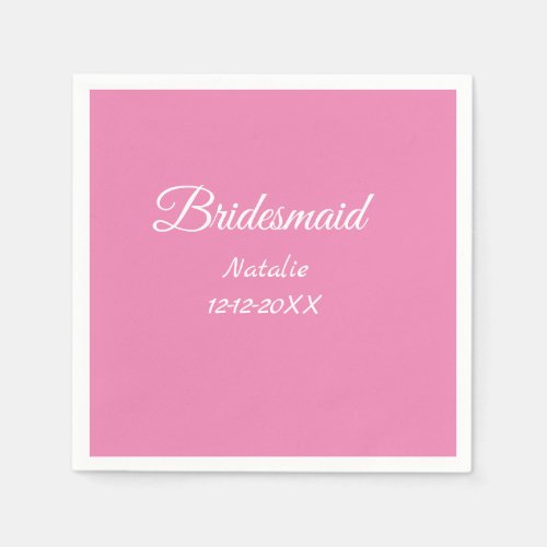 Simple minimal pink bridesmaid add name year text  napkins
