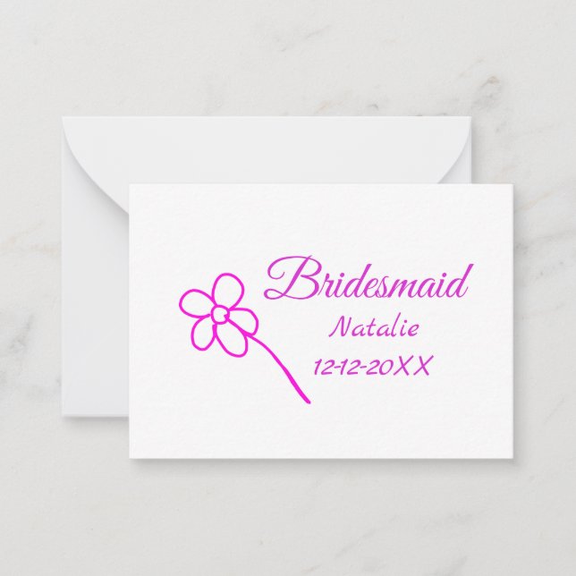 Simple minimal pink bridesmaid add name year text  note card (Front)
