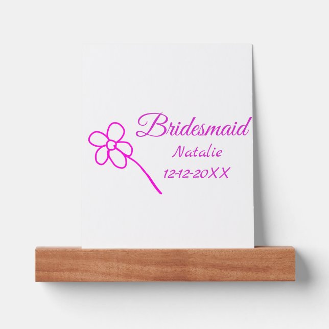 Simple minimal pink bridesmaid add name year text  picture ledge (Front)