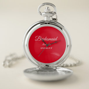 Simple minimal pink bridesmaid add name year text pocket watch