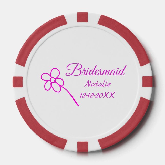 Simple minimal pink bridesmaid add name year text  poker chips (Front)