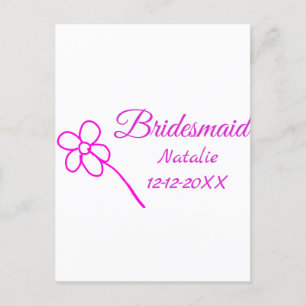 Simple minimal pink bridesmaid add name year text  postcard
