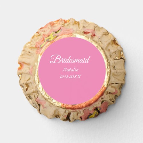 Simple minimal pink bridesmaid add name year text  reeses peanut butter cups