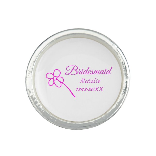 Simple minimal pink bridesmaid add name year text  ring (Front)