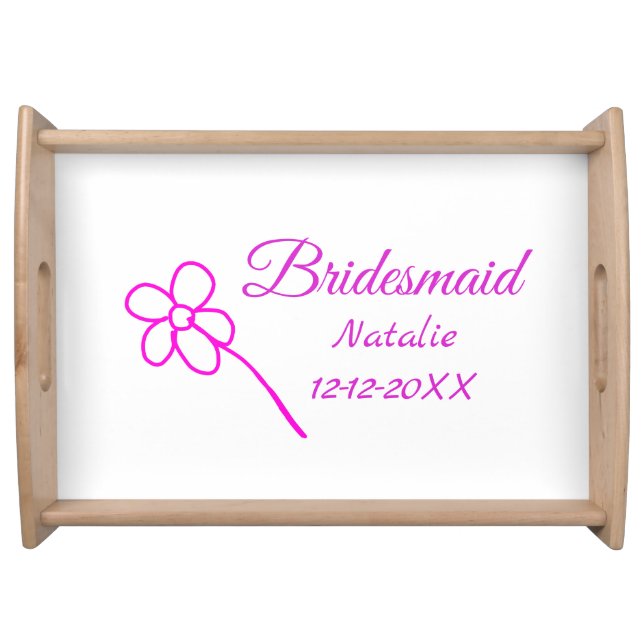 Simple minimal pink bridesmaid add name year text  serving tray (Front)