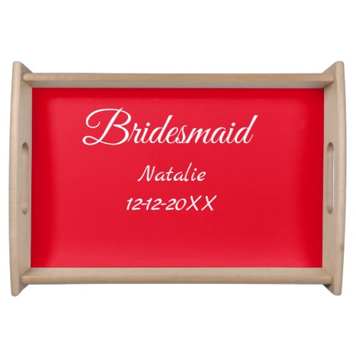 Simple minimal pink bridesmaid add name year text  serving tray