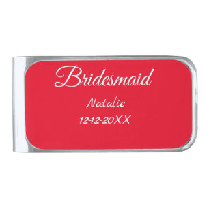 Simple minimal pink bridesmaid add name year text silver finish money clip