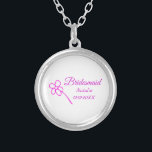 Simple minimal pink bridesmaid add name year text  silver plated necklace<br><div class="desc">Design</div>