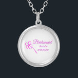 Simple minimal pink bridesmaid add name year text  silver plated necklace<br><div class="desc">Design</div>