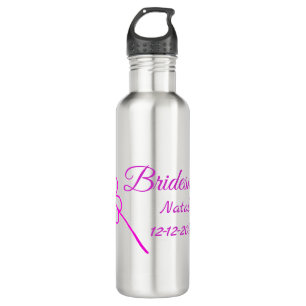 Simple minimal pink bridesmaid add name year text  stainless steel water bottle