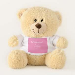 Simple minimal pink bridesmaid add name year text teddy bear