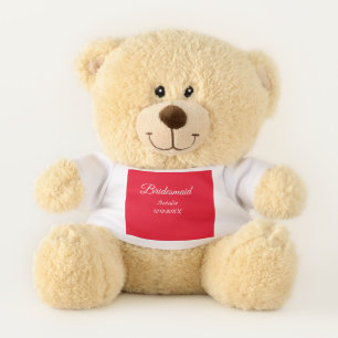 Simple minimal pink bridesmaid add name year text teddy bear