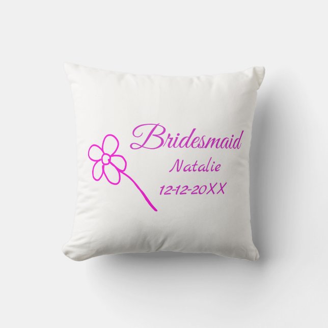 Simple minimal pink bridesmaid add name year text  throw pillow (Front)