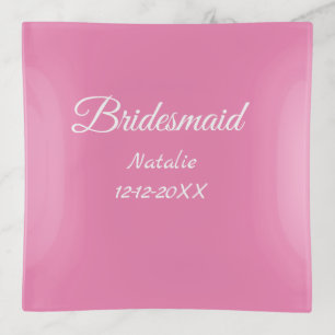 Simple minimal pink bridesmaid add name year text trinket tray