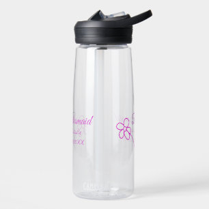 Simple minimal pink bridesmaid add name year text water bottle