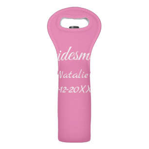 Simple minimal pink bridesmaid add name year text wine bag