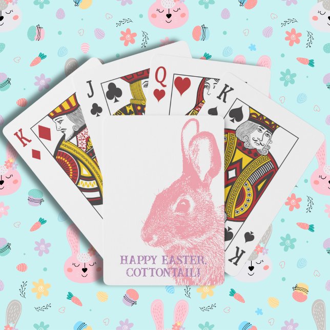 Simple Minimal Pink Easter Bunny  Poker Cards (Cute Easter bunny playing cards with stamp like rabbit from a real photo. Customizable with name.)